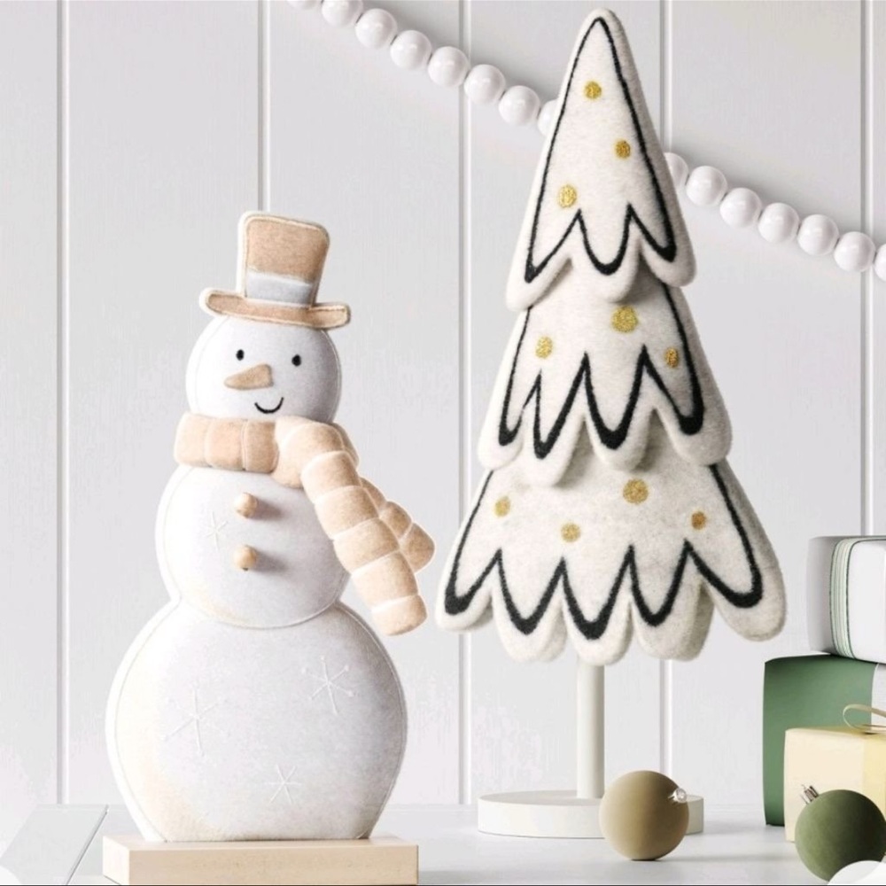 Wondershop Fabric Snowman & Fabric Christmas Tree Figurine Set of 2 - Wondershop